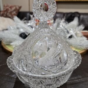 Elegant Crystal Candy Dish with Bird Design